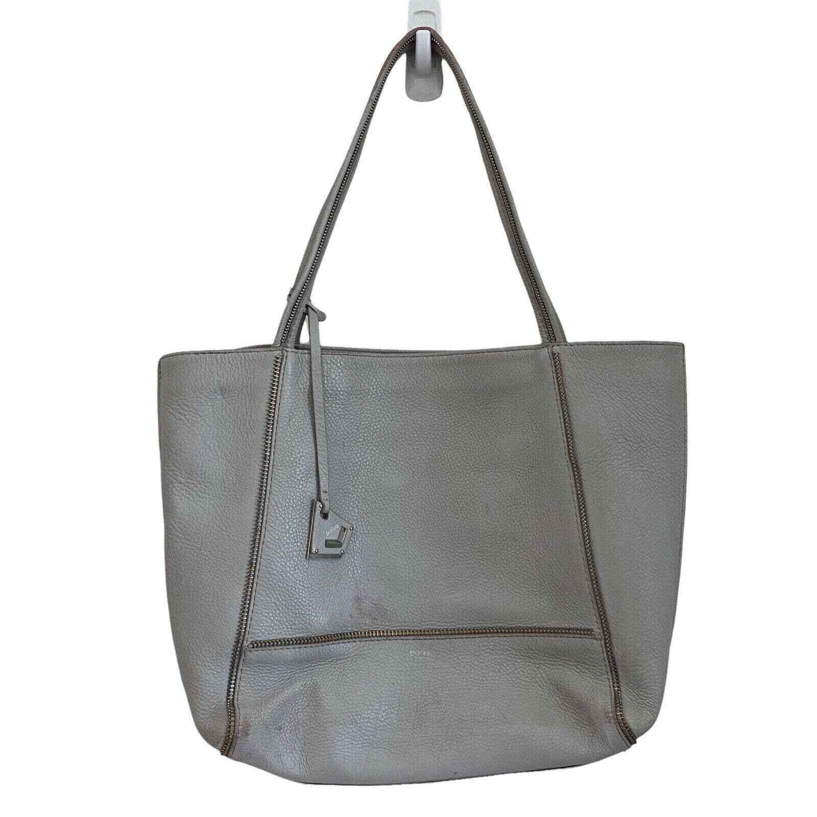 Botkier Womens Tote Bag Purse Light Gray Pebbled Leather Zipper Detail Large