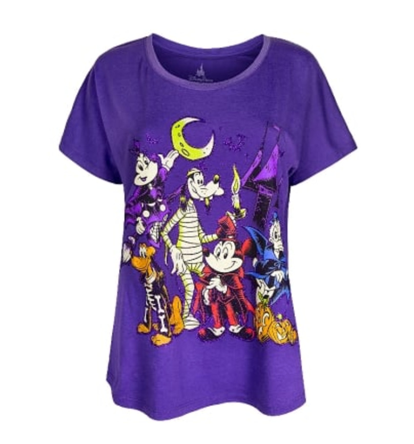 Disney Women\'s Shirt Sz 1X Halloween 2017 Mickey and Friends Purple & Glitter