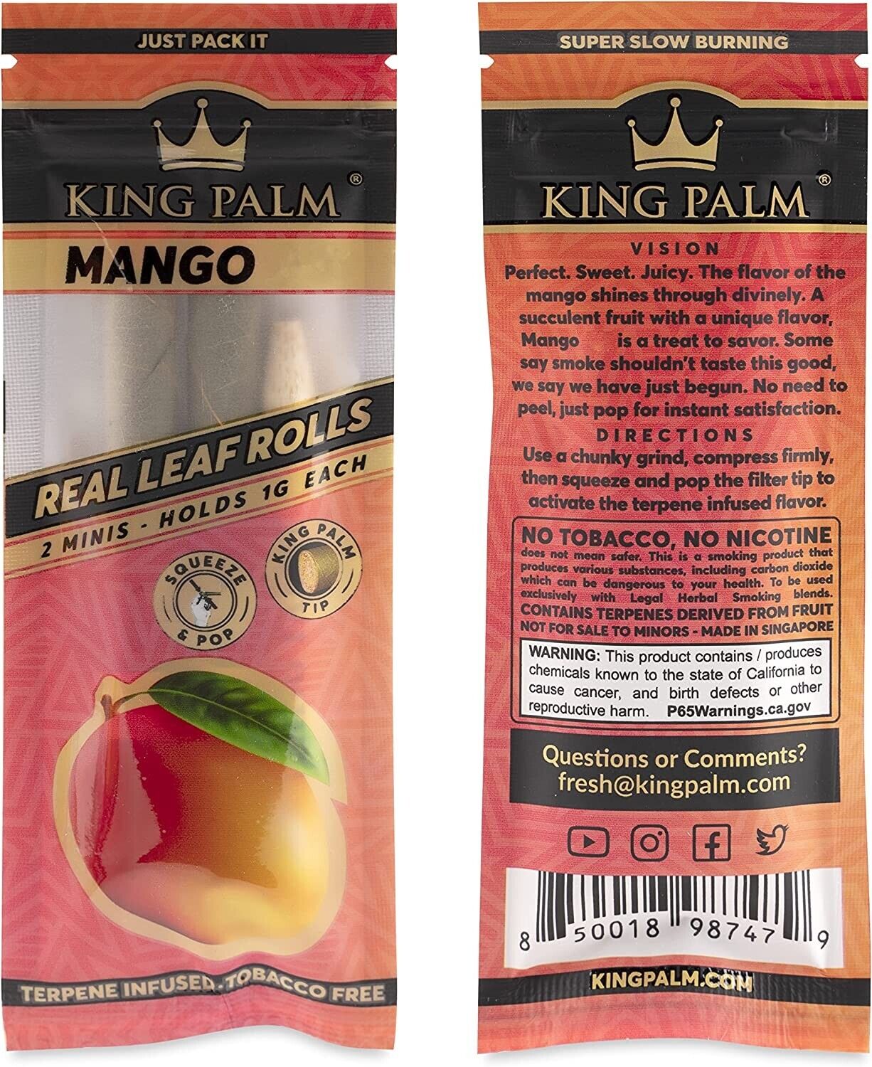 King Palm | Mini Size | Mango | Organic Prerolled Palm Leafs | 2 Rolls