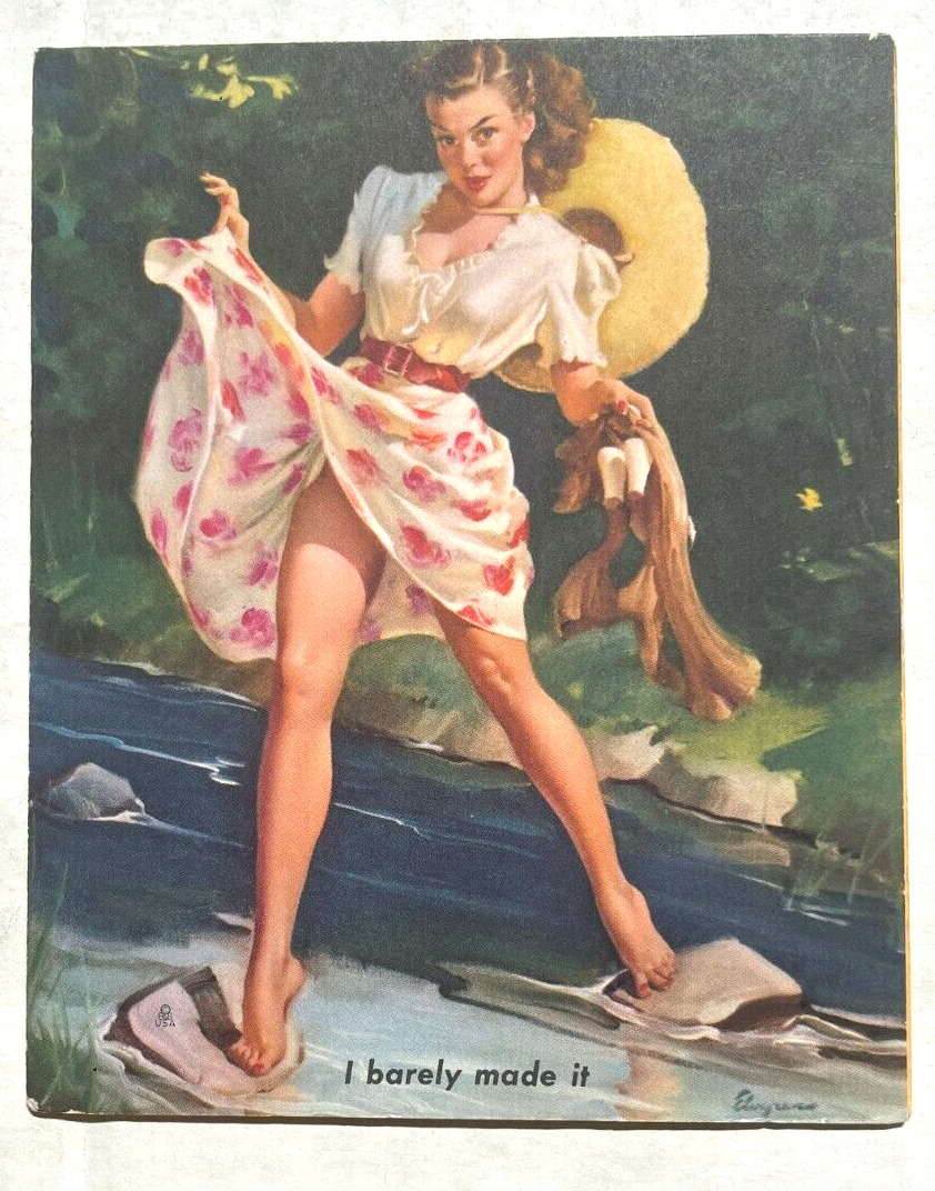 1950's Dipsey Doodle Pinup Girl Picture Blond Crossing River in Dress by Elvgren