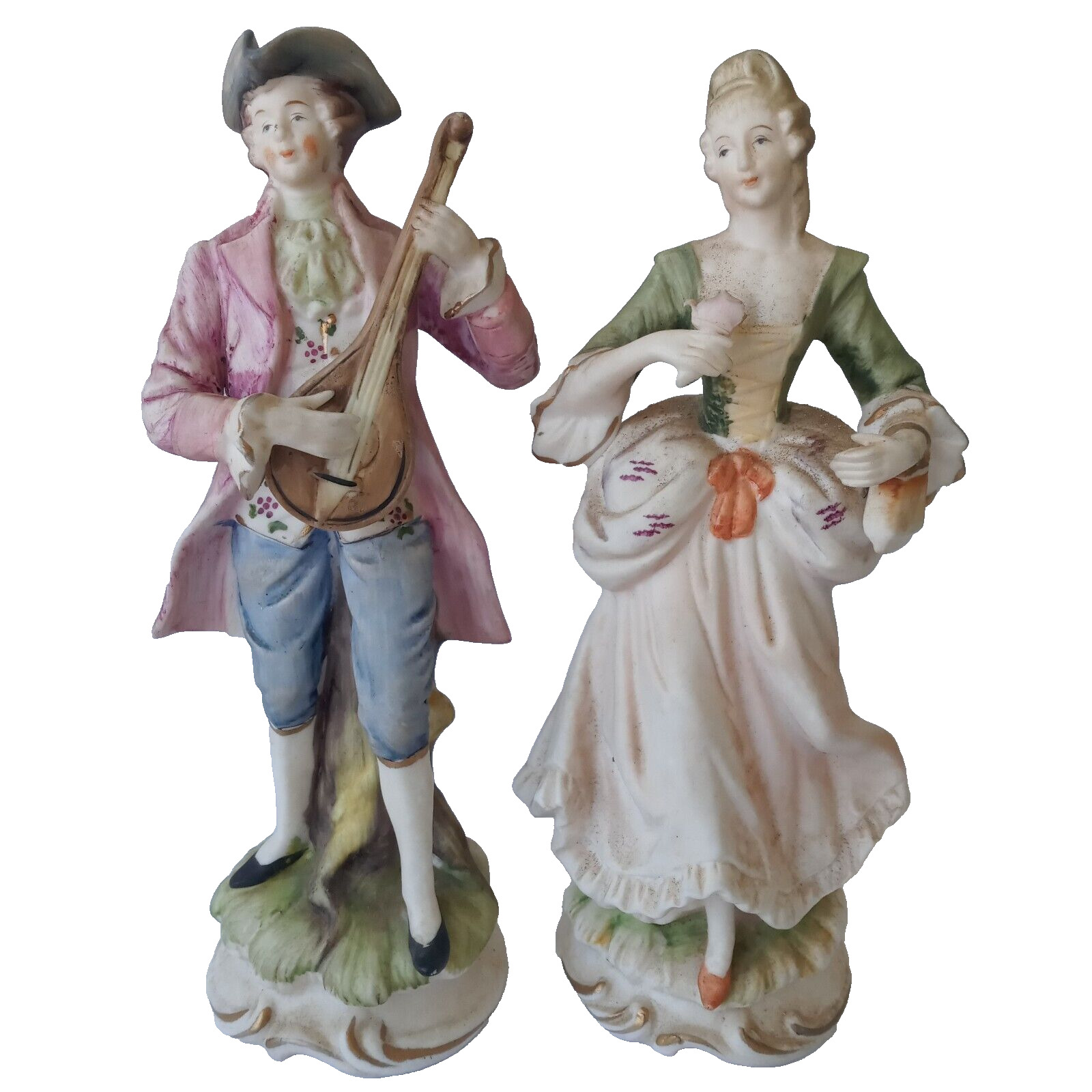 2 Vintage Brinn's Porcelain Colonial Victorian Figurines Man & Woman Japan