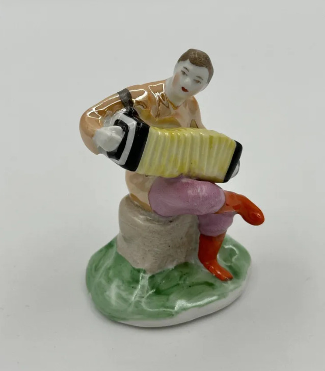 Accordion Player Porcelain Statue 1980 Ussr Marked Painted Creative Unique 115g