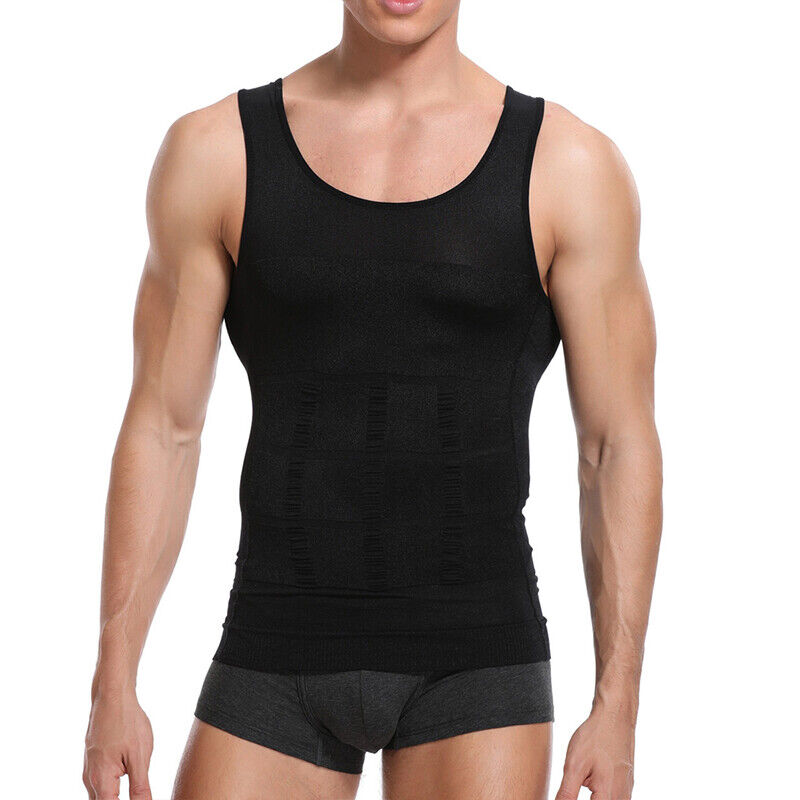 Mens Slimming Body Shaper Belly Chest Compression Vest Girdle T-Shirt Tank Top