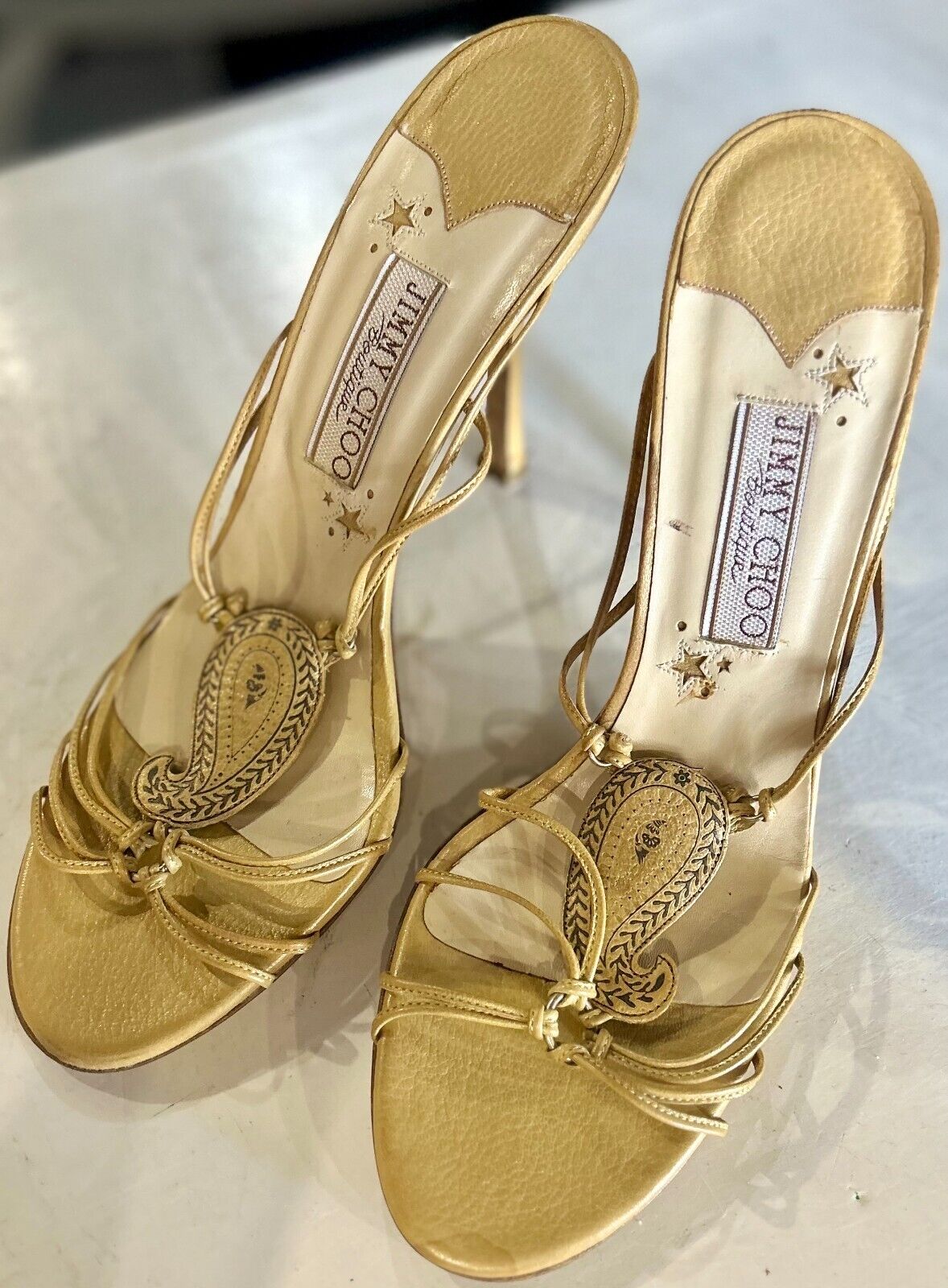 Jimmy Choo Boutique Yellow/Gold Strappy Heels Made in Italy