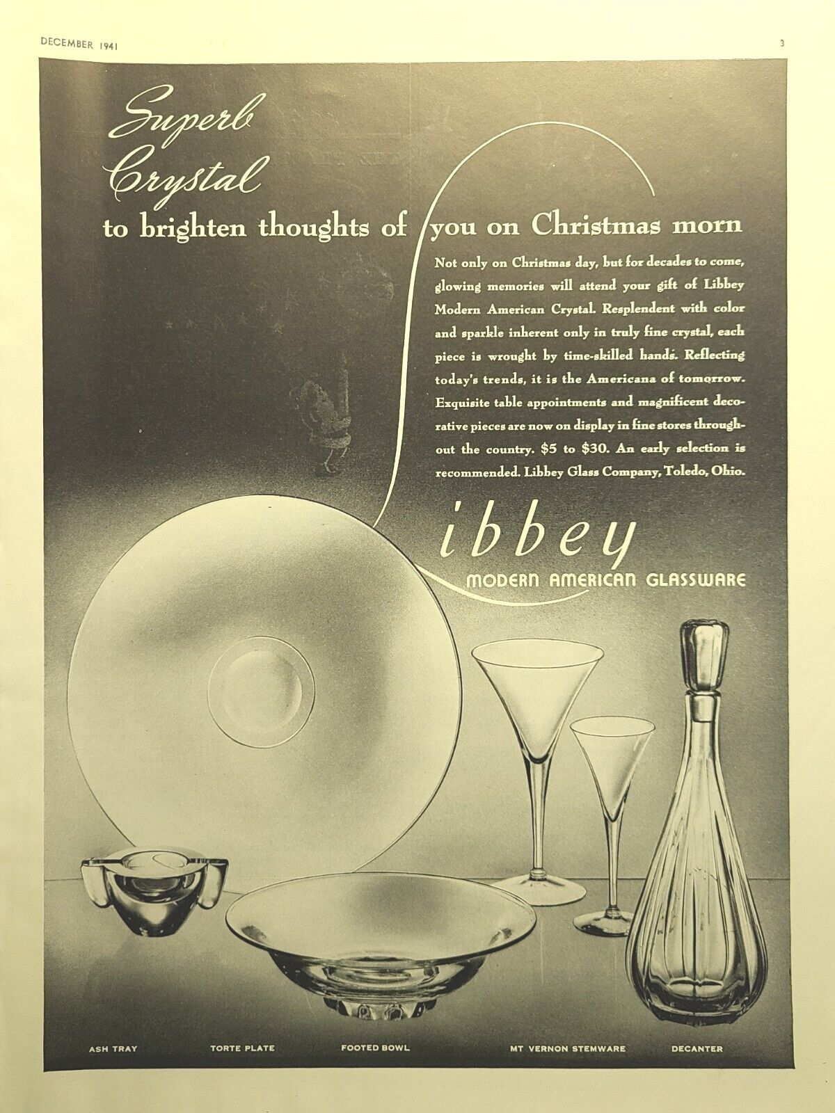 Libbey Superb Crystal Modern American Glassware Toledo OH Vintage Print Ad 1941