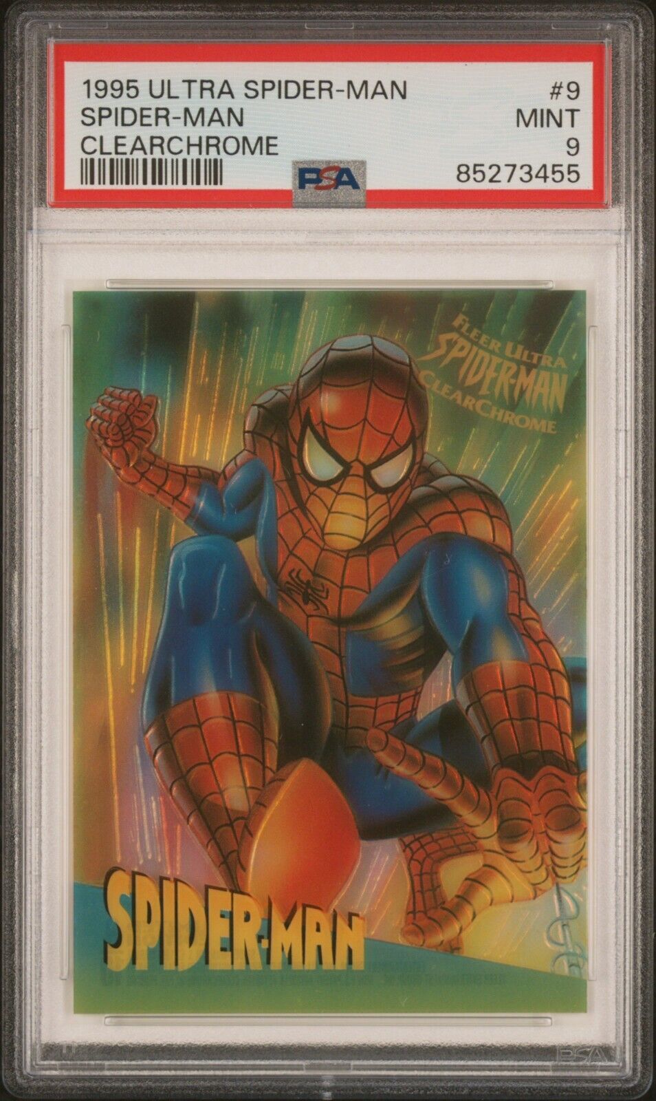 1995 Fleer Ultra Spider-Man ClearChrome #9 Spider-Man PSA 9 Mint Graded Insert