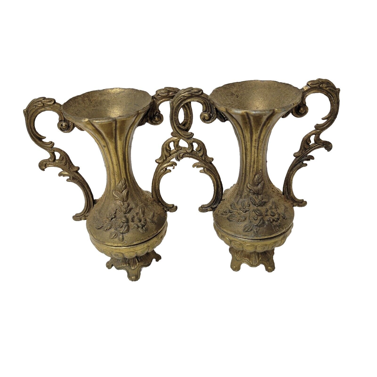Vintage Vase Footed Gold Italian Urn Handles Home Decor Mid Century Modern Retro