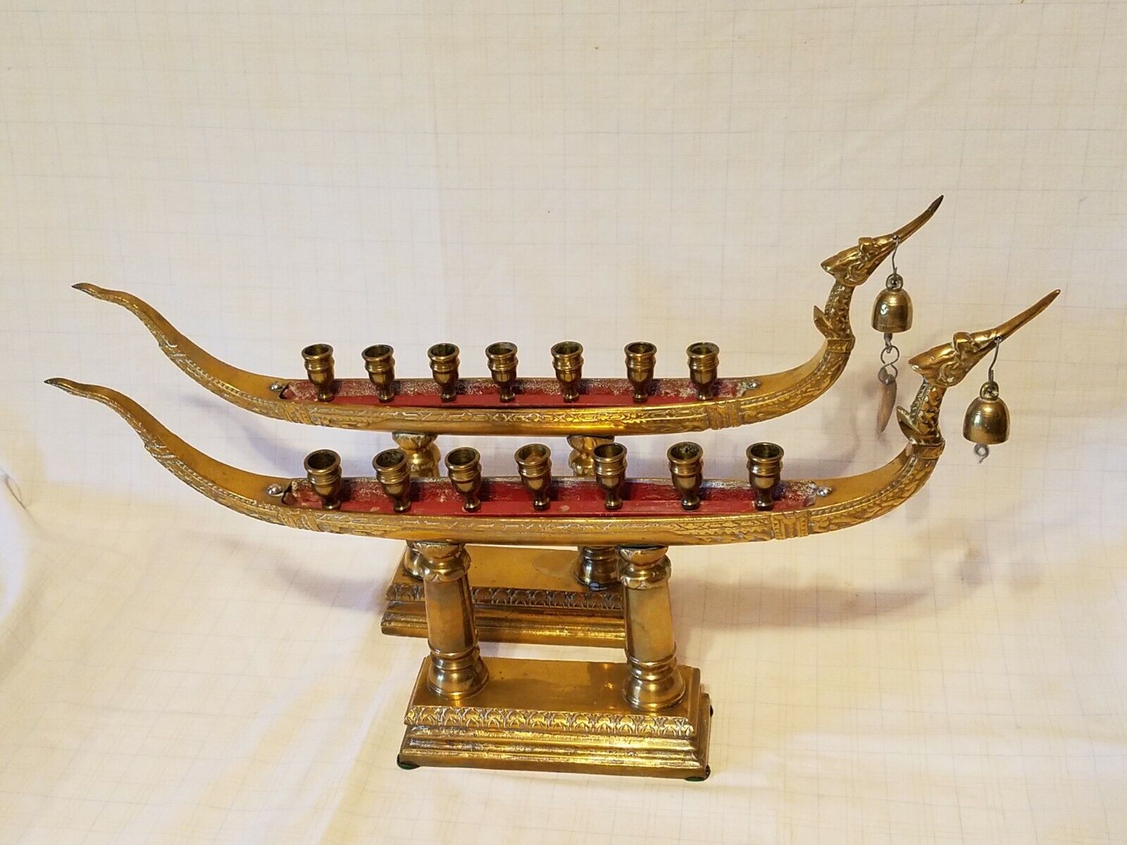 Antique pr Supennahong Sami Dragon Gondola Boat Brass Candle Holders FINAL LIST