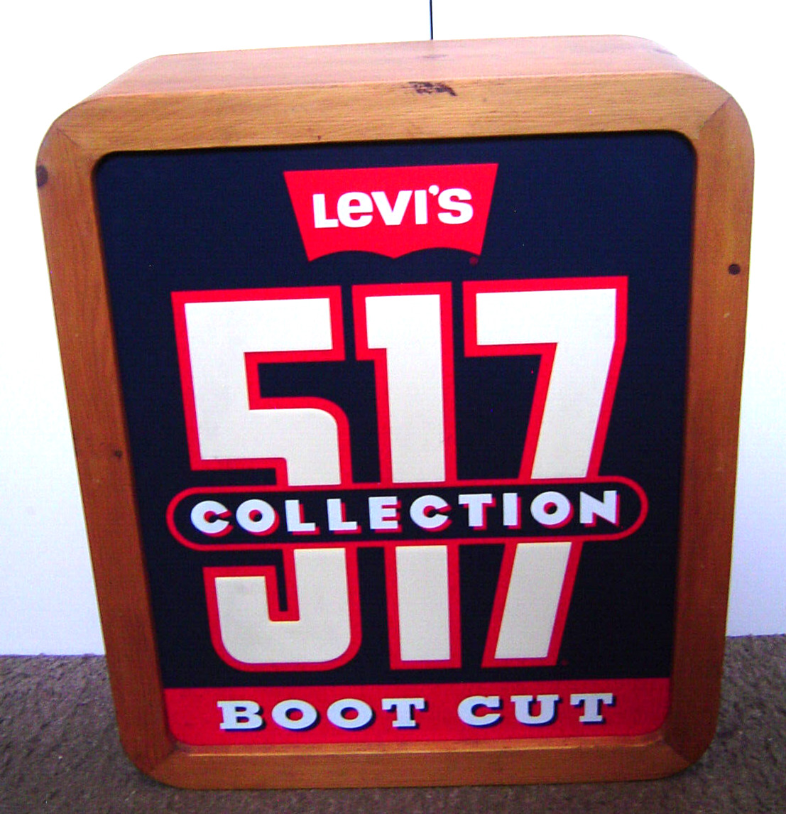 Vintage Levis 517 Collection Boot Cut Advertising Store Sign 2 Sided Wooden Fram