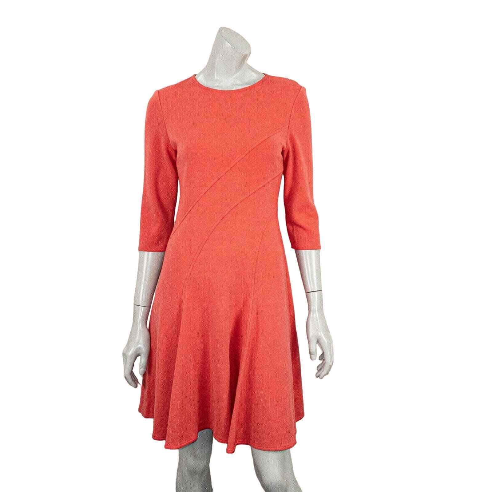 ST. JOHN Women\'s 3/4 Sleeve shift dress in Coral Orange Wool blend sz 8