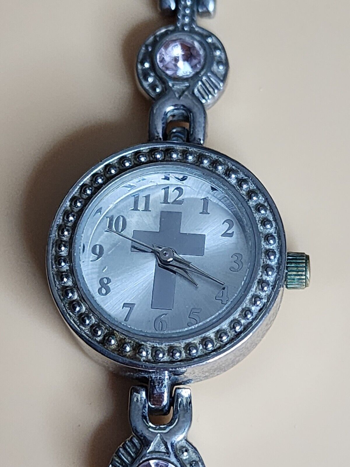 Vtg 90s Christian Cross Bracelet Watch, Christian, Catholic, Religious, Boho