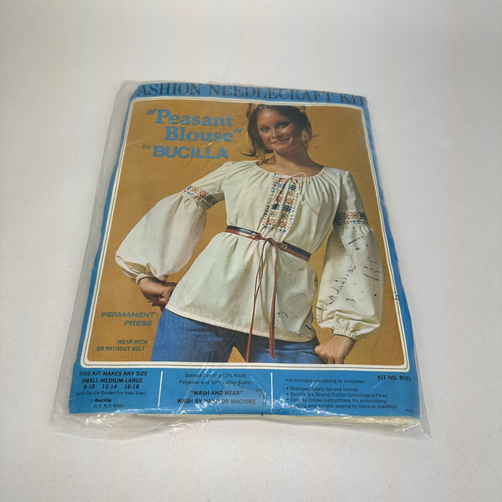 Vintage Bucilla Fashion Needlecraft Kit Peasant Blouse Top 8595 One Size S M L