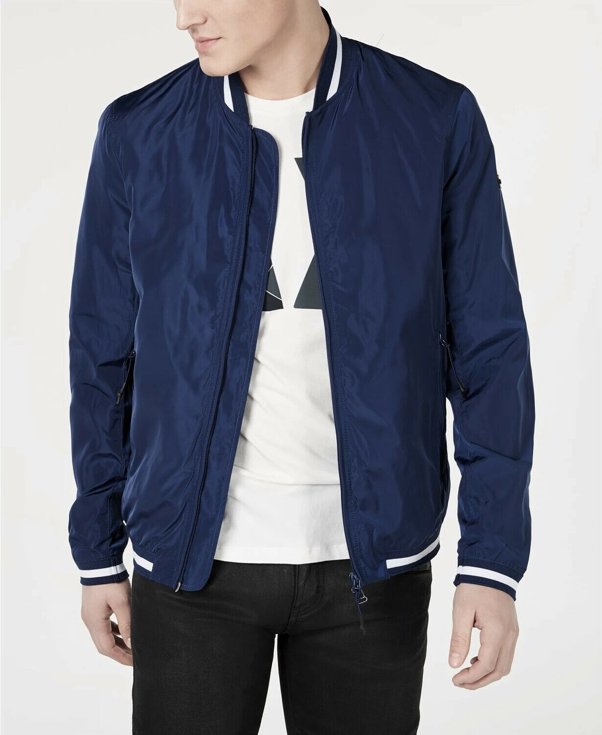 A|X Armani Exchange Men\'s Long Sleeve Blouson Jacket Full Zip, Blue, M