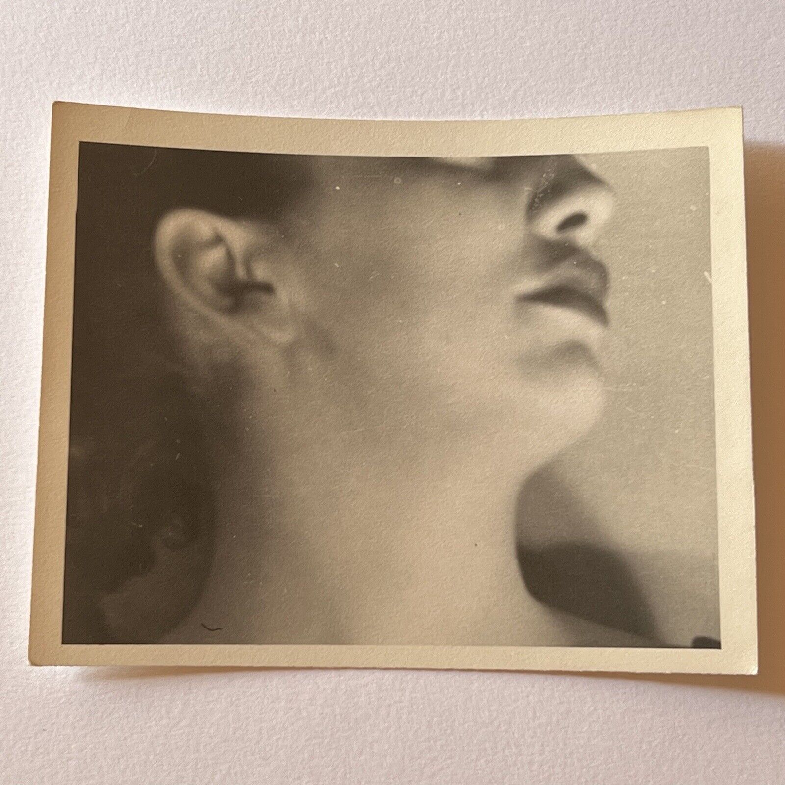 Vintage B&W Photograph Snapshot Odd Abstract Beautiful Young Woman Neck Lips