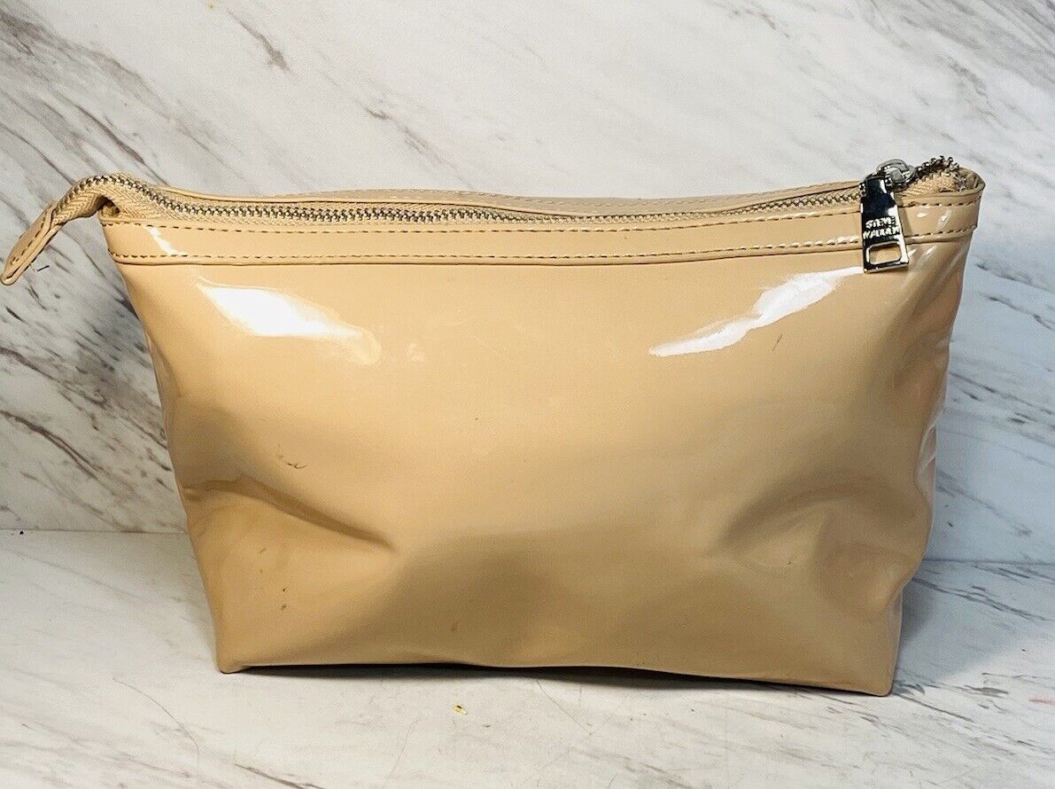 Steve Madden Cosmetic Makeup Bag Tan Gold Accents 11”x7”x5”