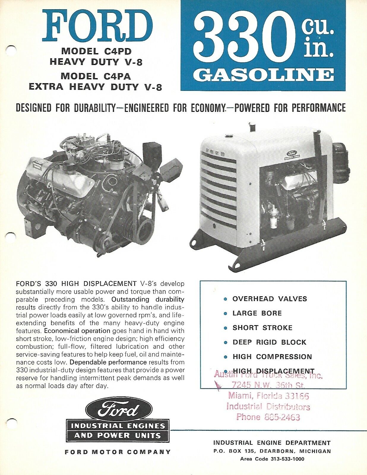 Equipment Brochure - Ford - C4PD C4PA 330 Gas Industrial Engine - c1965 (E7157)
