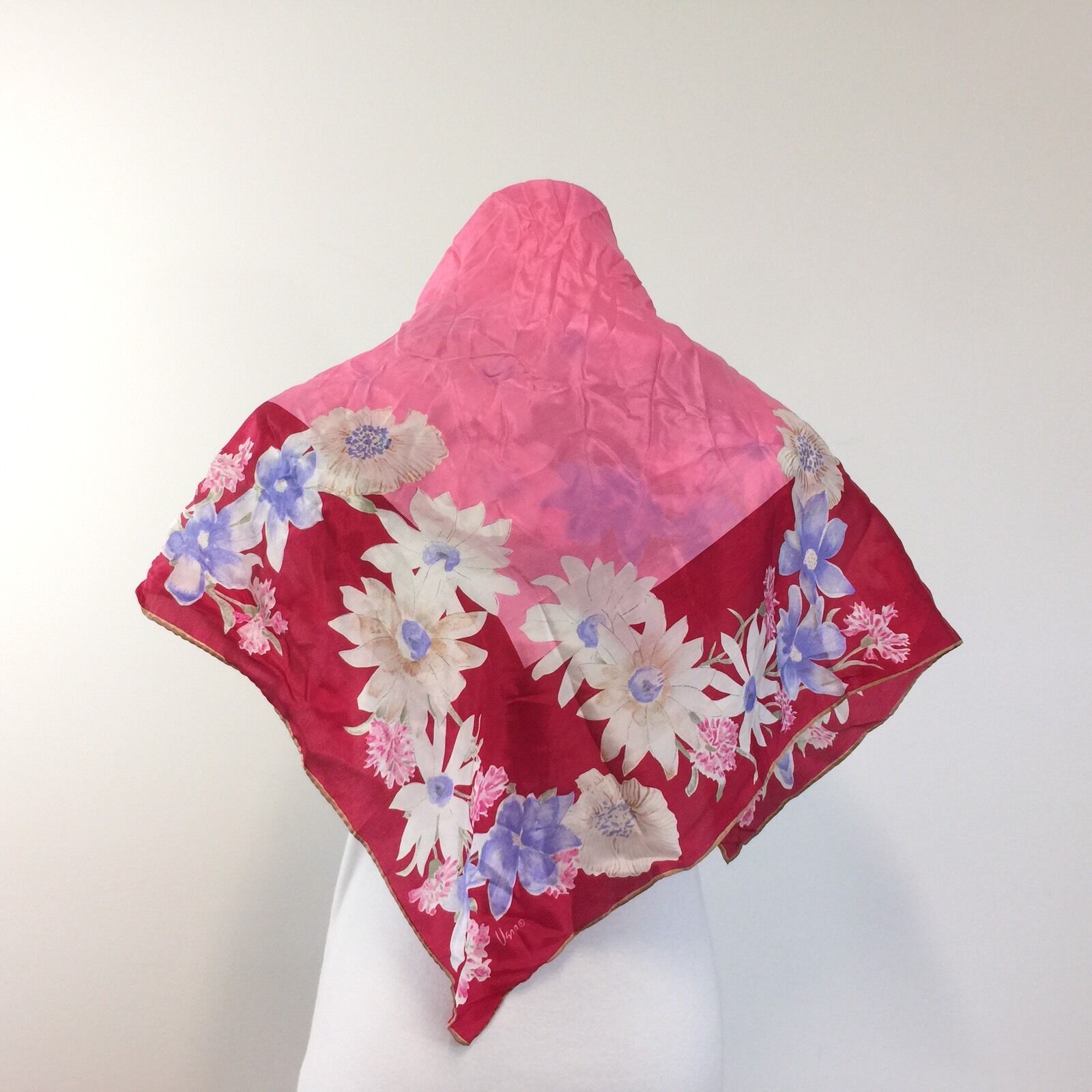 Vera Neumann 100% Silk Scarf Pink Red Blue Brown Mod Floral 29\