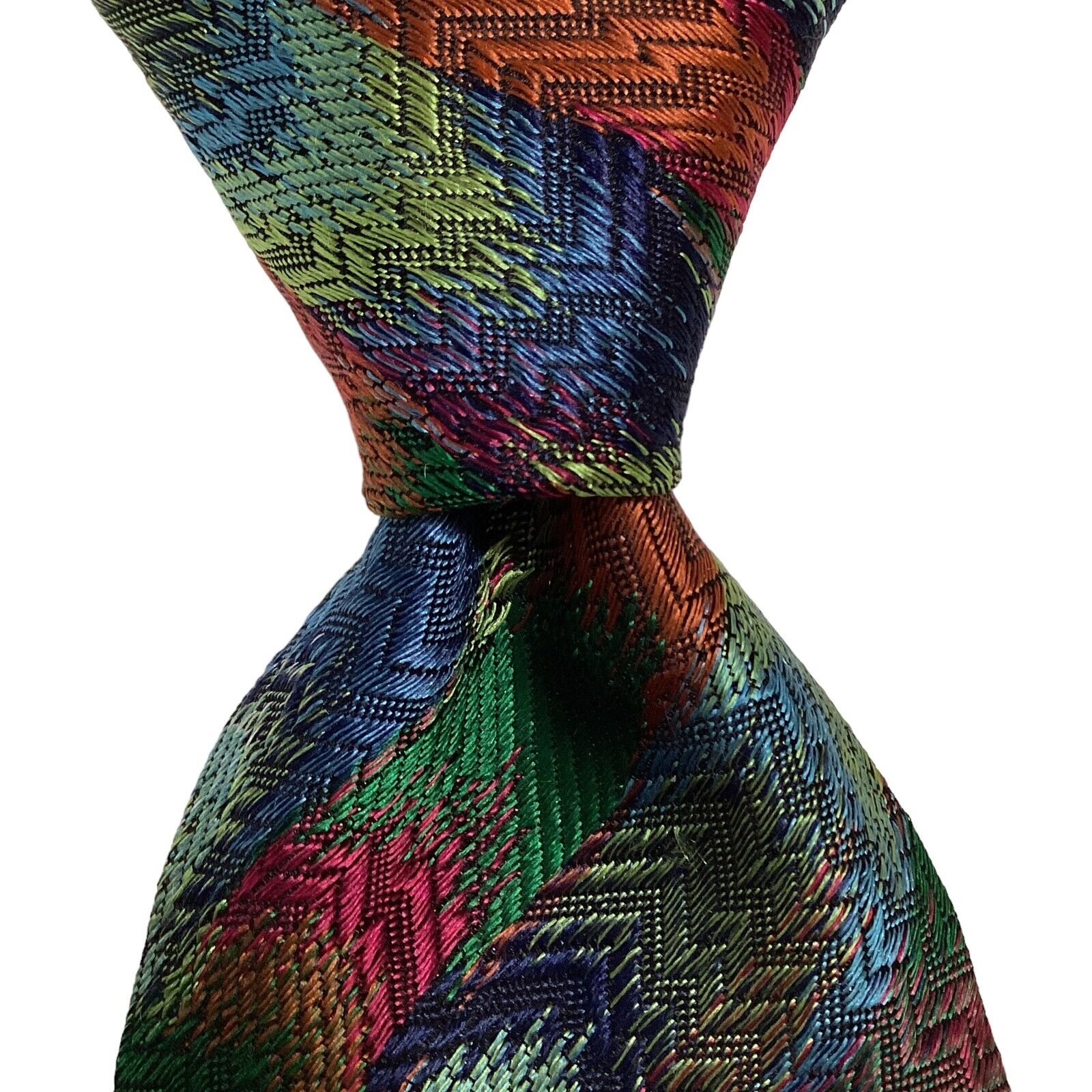 MISSONI Men\'s 100% Silk Necktie ITALY Designer Geometric Multi-Colored EUC