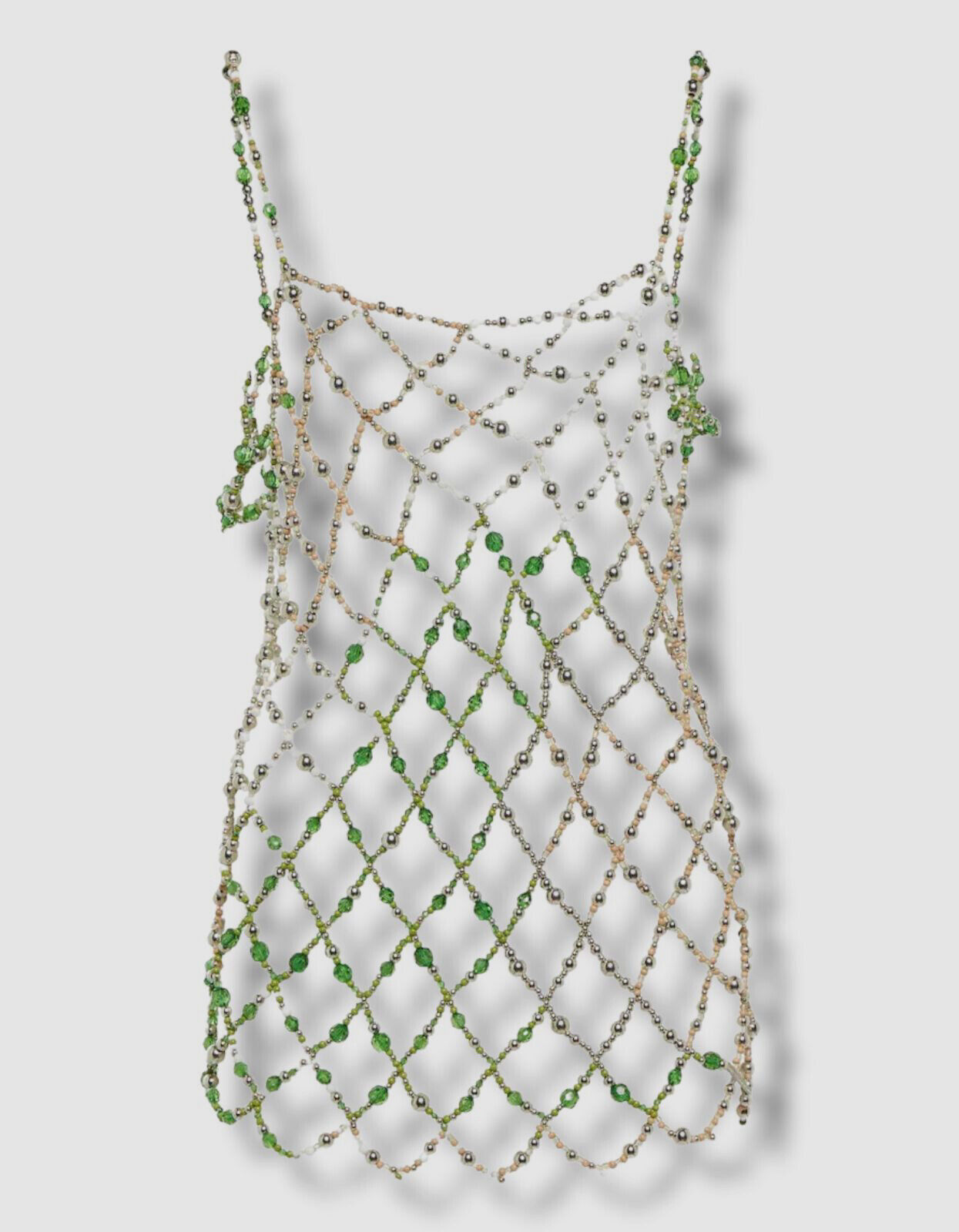 $1095 Dries Van Noten Women\'s Green Multi Bead-Embellished Mesh Top One Size