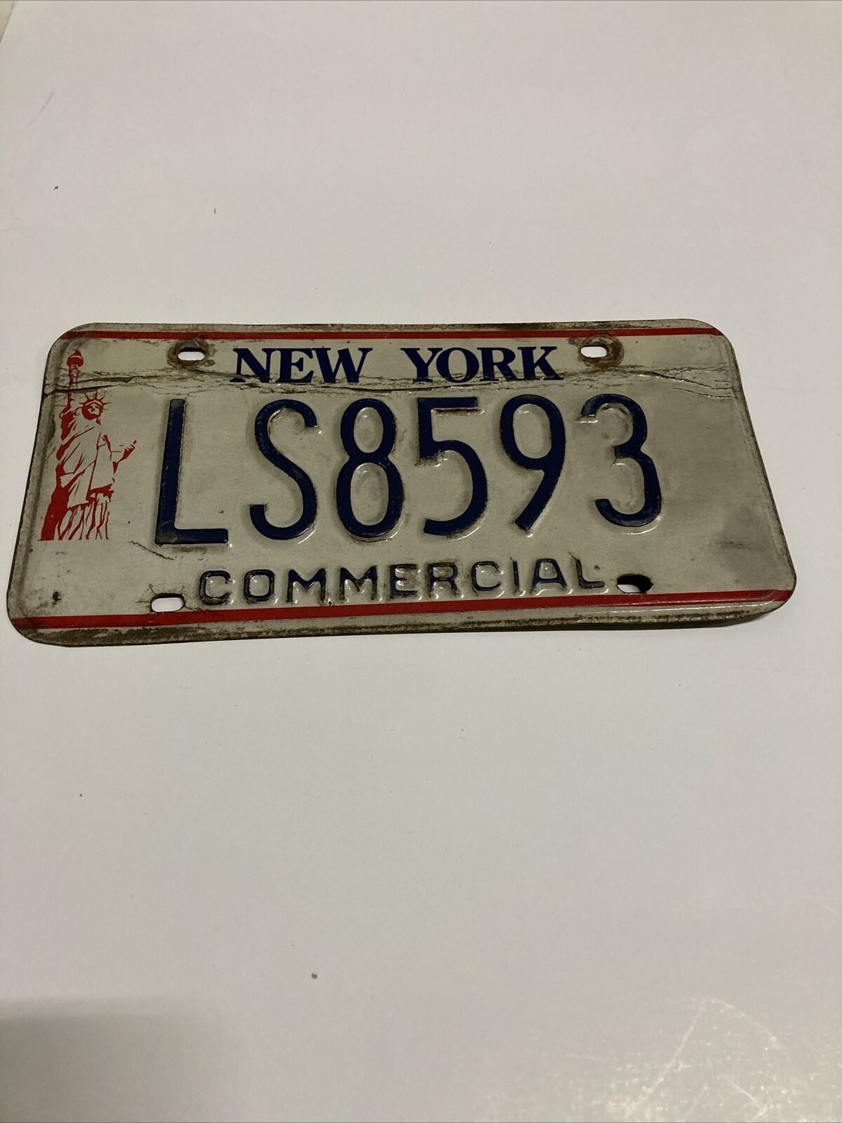 Vintage New York LIBERTY 1980\'s Commercial License Plate # LS 8593 NY 1990