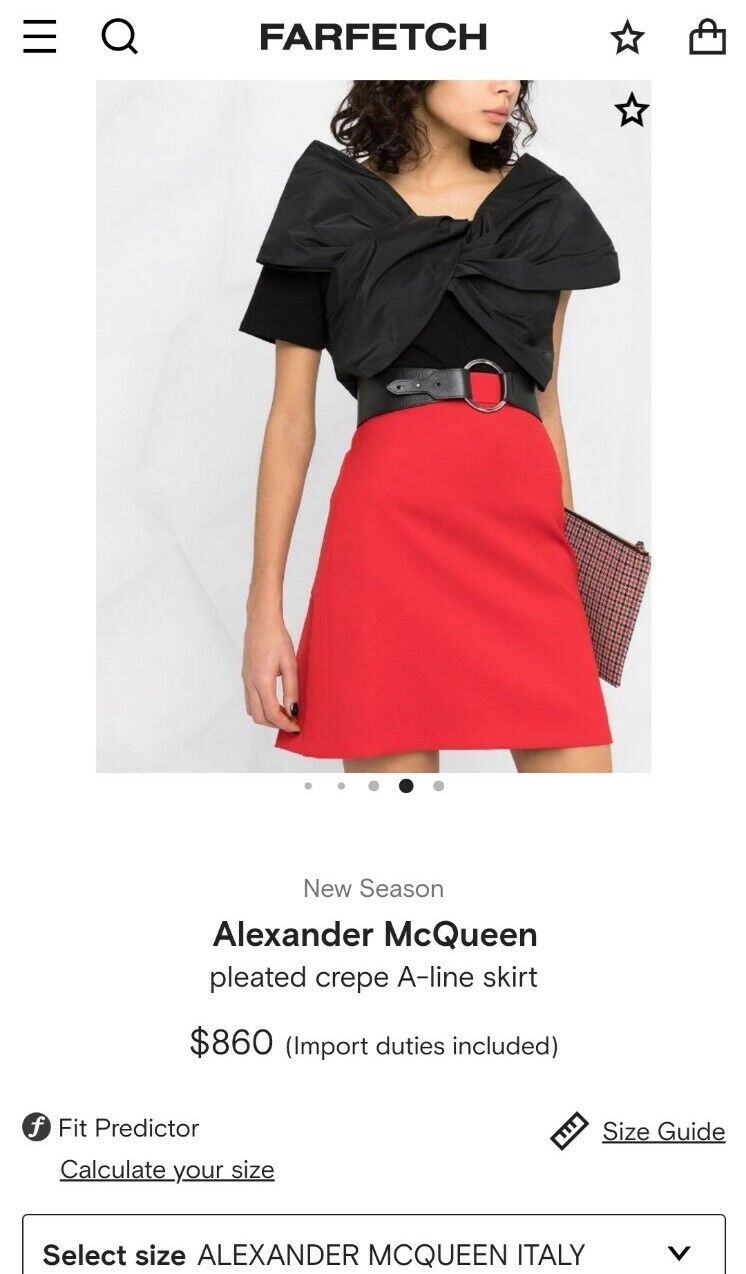Alexander McQueen RED Pleated Crepe A-line Skirt Sz 40 IT NWT $860