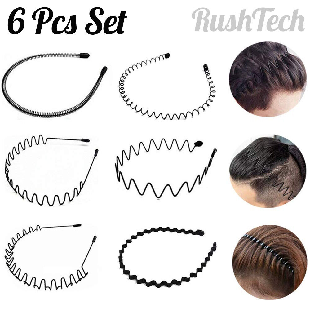 6 PCS Metal Hair Headband Wave Style Hoop Band Comb Sports Hairband Men Women