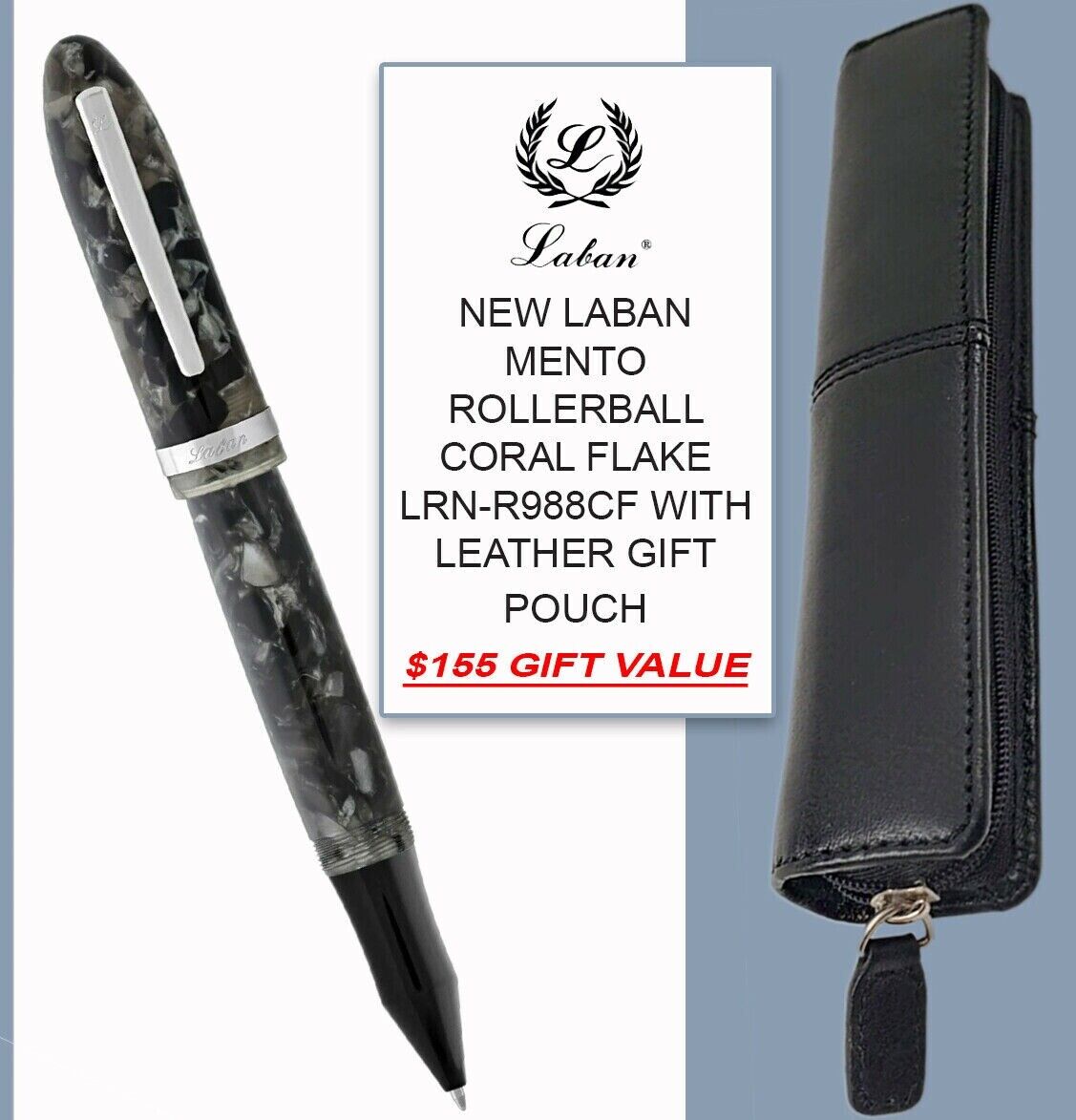 NEW CORAL FLAKE LABAN MENTO ROLLERBALL LRN-R988CF & LEATHER POUCH - $155 VALUE