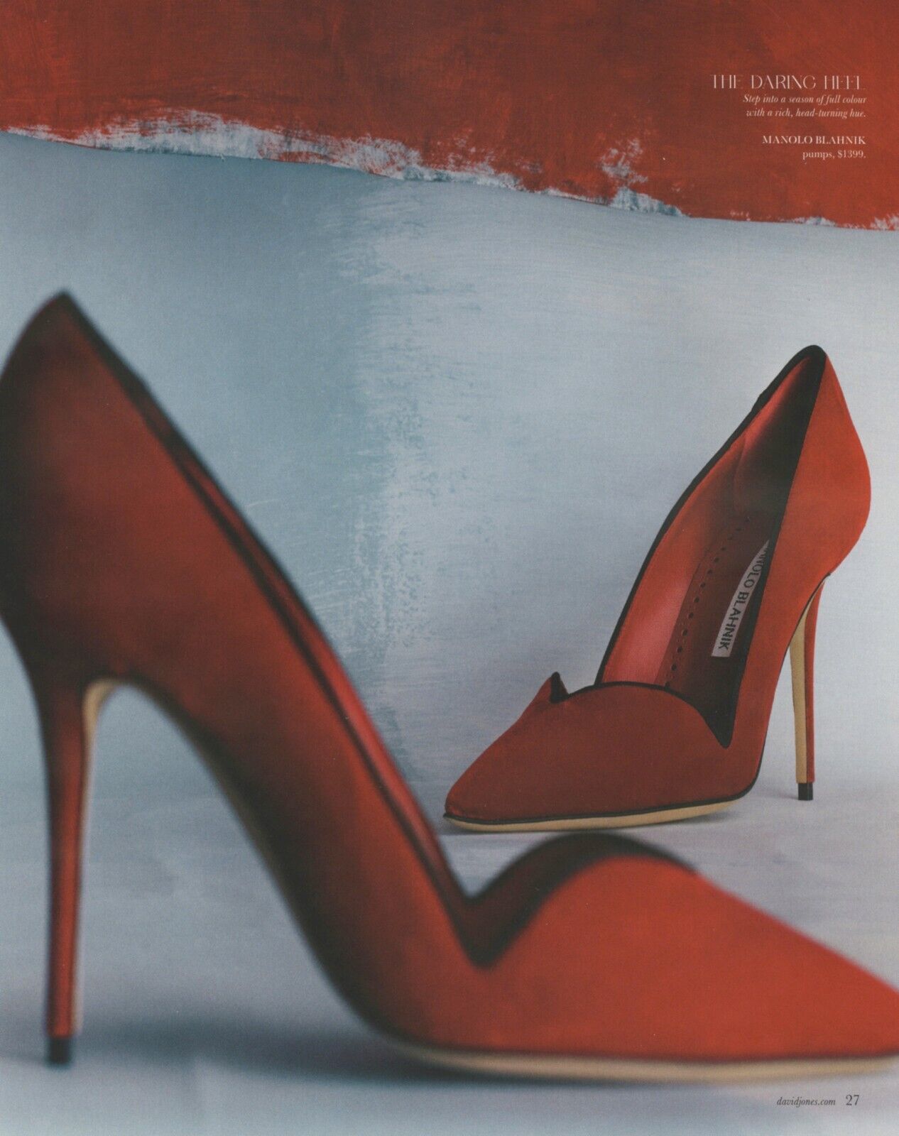 MANOLO BLAHNIK - Sexy Red Pumps Luxury Shoes -  Magazine 1 Page PRINT AD