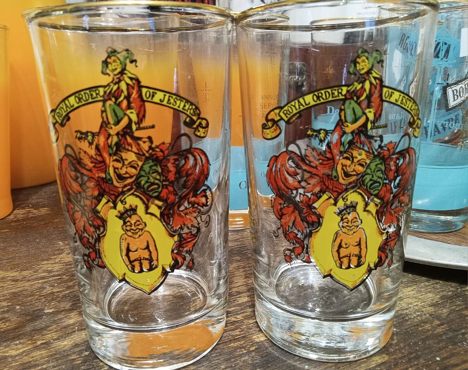 Lot of 2 Vintage Libbey Freemasonry Royal Order of Jesters 8oz Cocktail Glasses