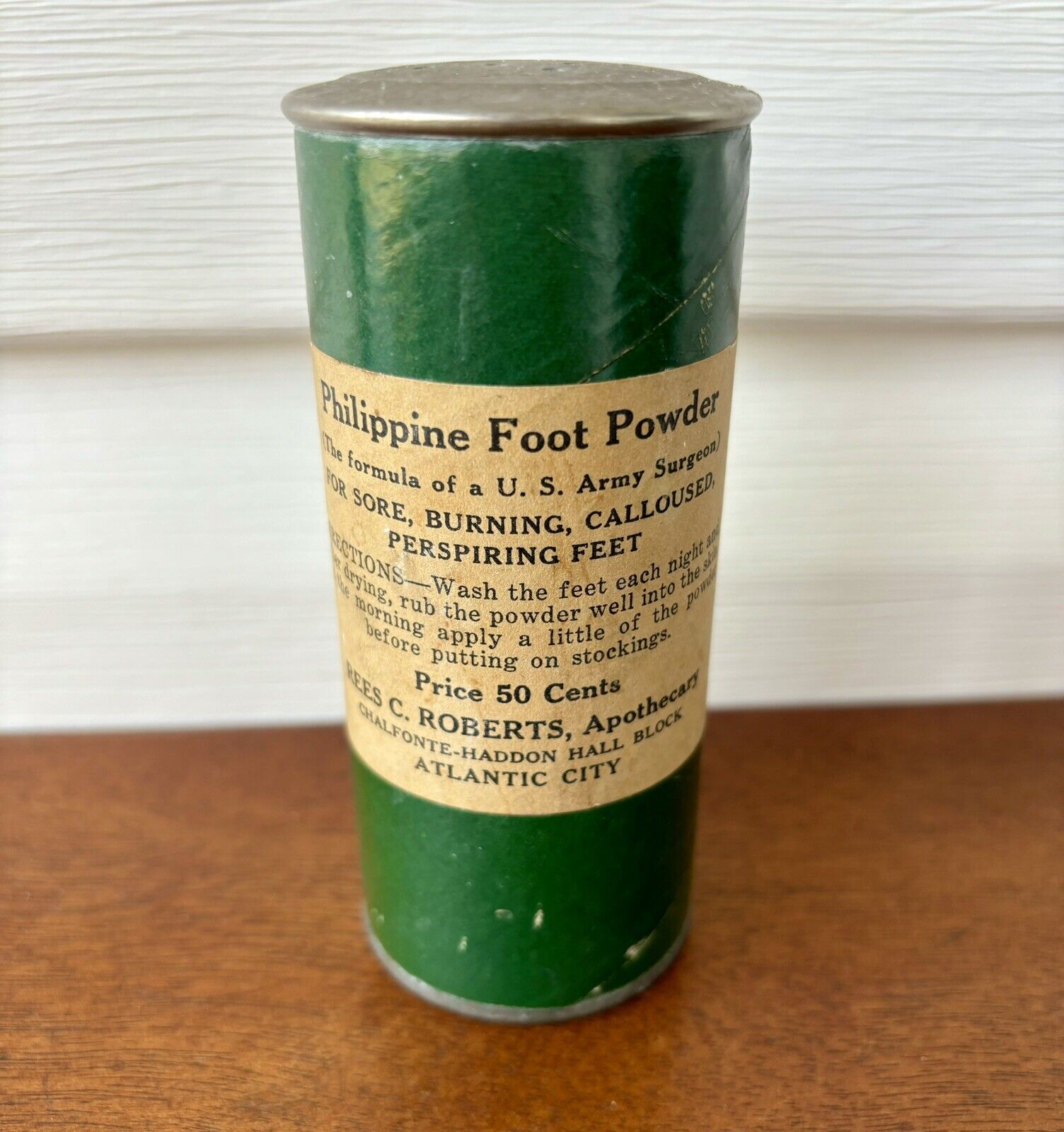 Antique Remedy Philippine Foot Powder Tin, 1920s Metal/Cardboard Atlantic City