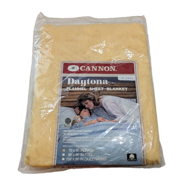 Vintage Cannon Daytona Flannel Sheet Blanket New Twin Size Yellow Made in USA