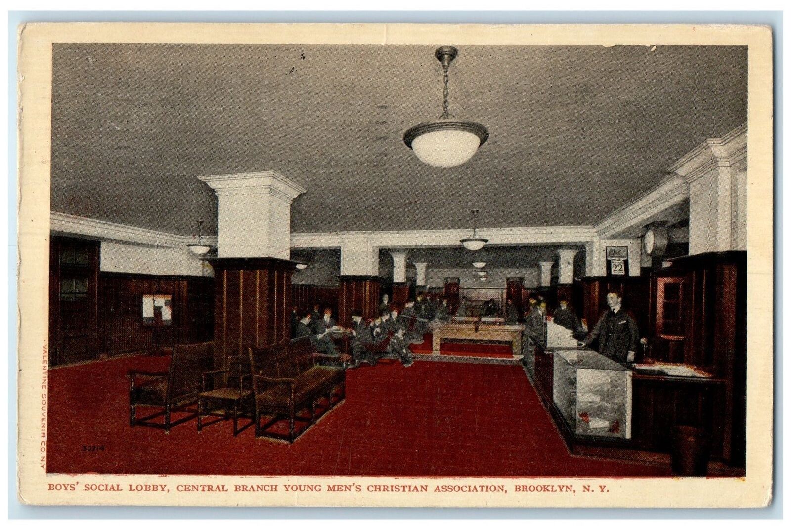 1928 Men\'s Christian Association Lobby Central Branch Brooklyn New York Postcard