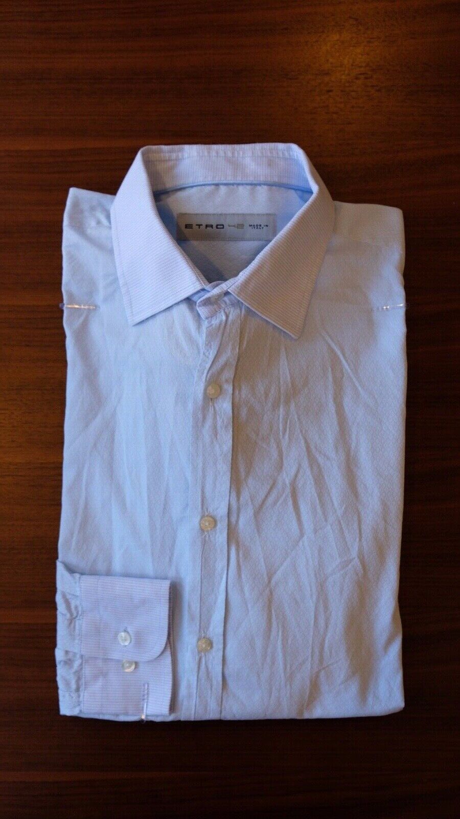 Etro Dress Shirt 16.5 Current Blue Cotton Point Collar - Made in Italy