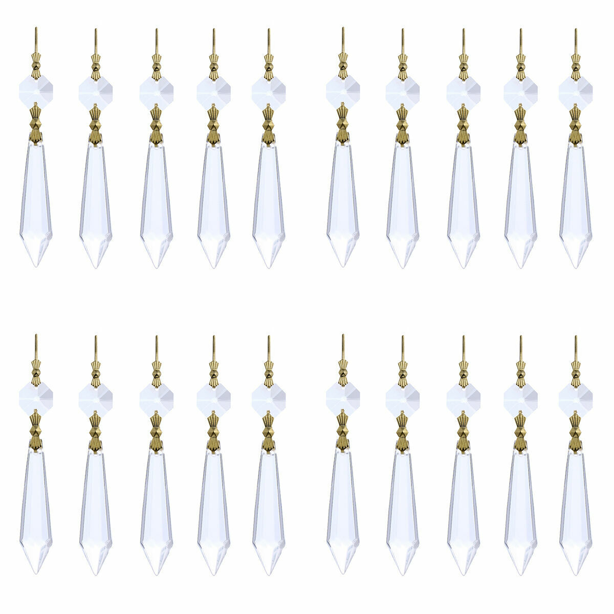 20X Gold Hook Hanging Drop Pendant Chandelier Clear Crystal Lamp Prism Part 38mm