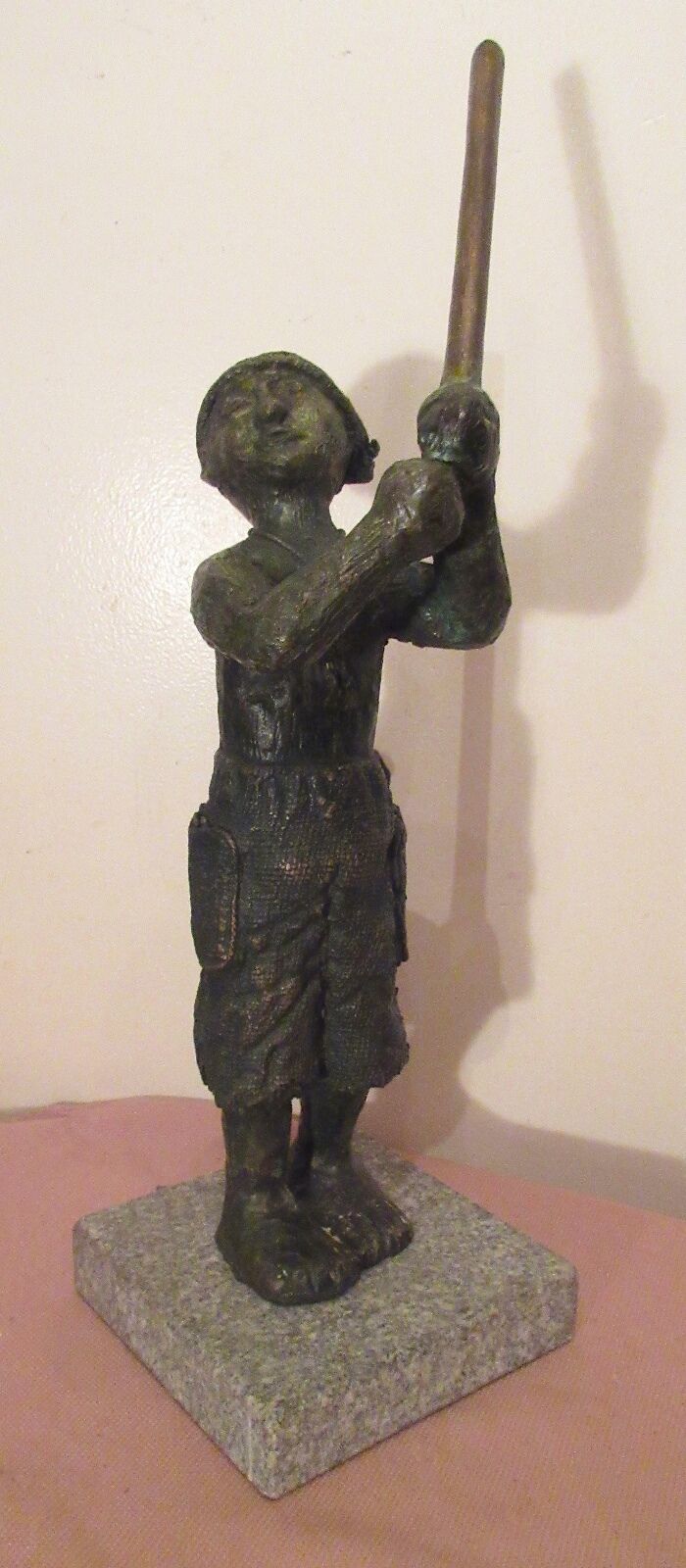 21lbs antique Japanese stylized figural fisherman solid bronze marble statue 