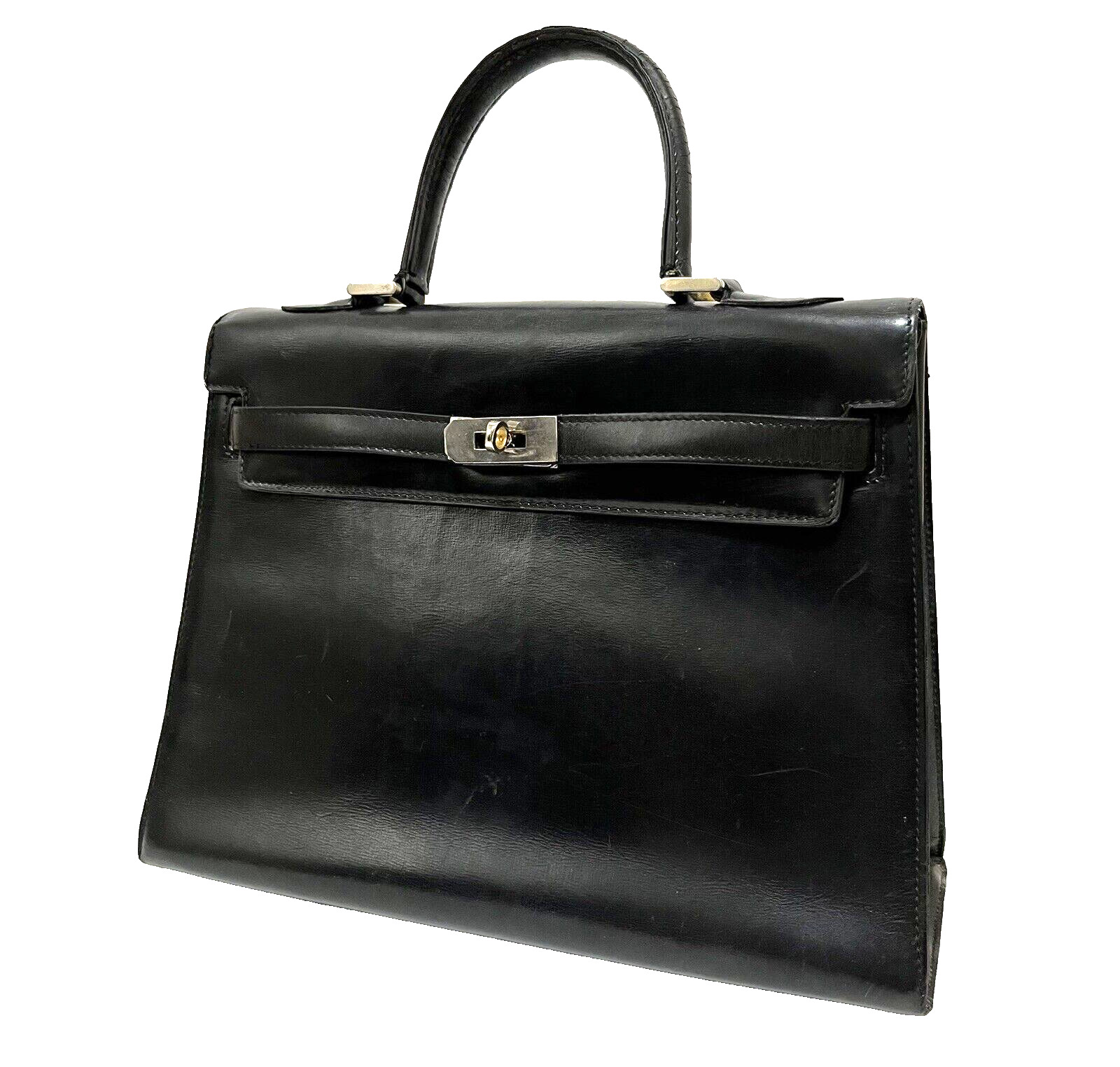 Bally Hand Bag Classic Black Leather Vintage Formal Authentic 0119