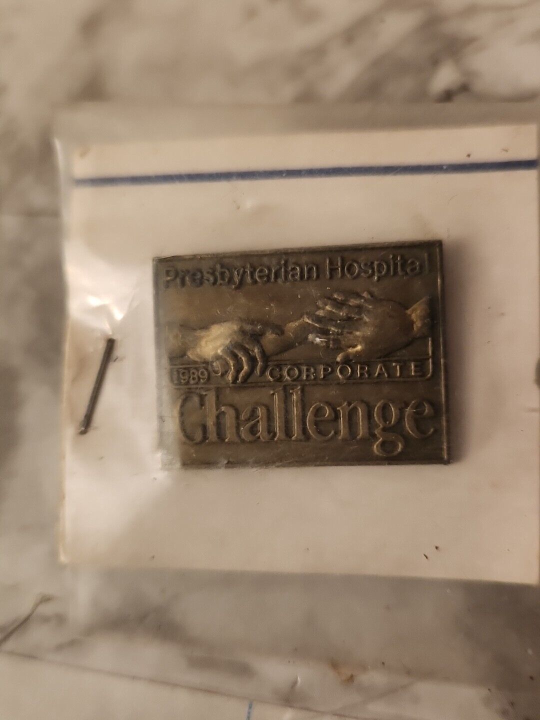Vintage 1989 Presbyterian Hospital Corporate Challenge Gold Tone Hat Lapel Pin