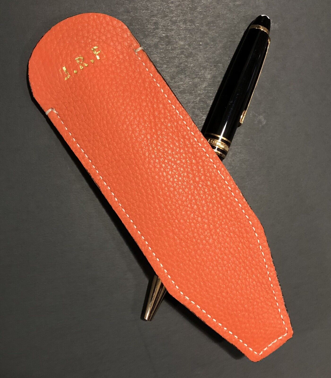 Made In USA Hermes Orange Leather Pen Sleeve Personalize Initials For Mont Blanc