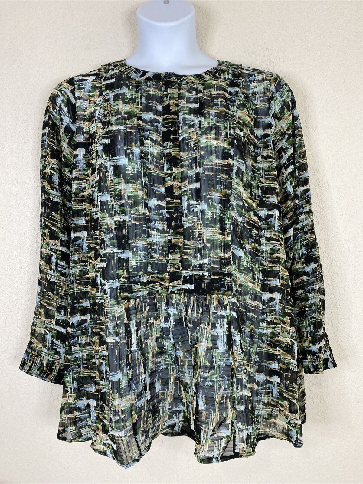 Simply Vera By Vera Wang Womens Plus Size 2X Weave Popover Blouse Long Sleeve