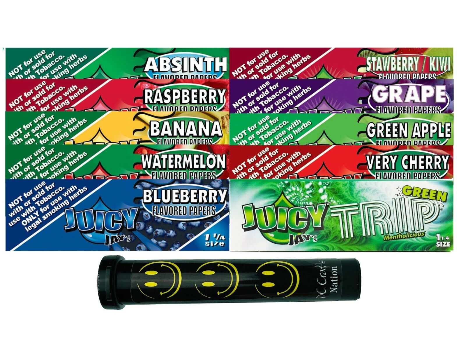 Juicy Jay's Variety Rolling Papers 1.25 10 Packs & Child Resistant Tube
