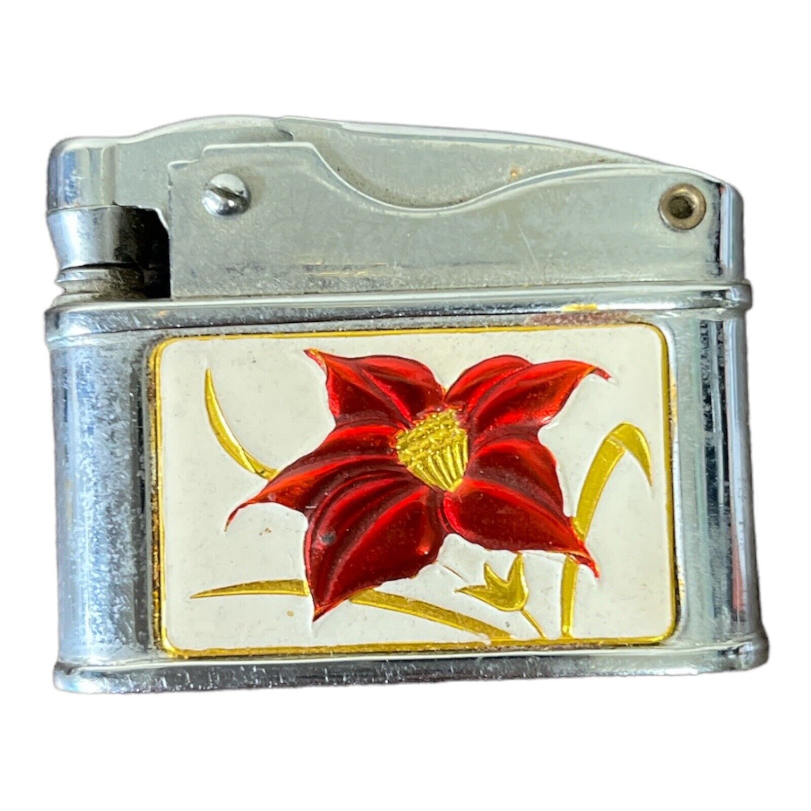 Vintage Chinese Sunflower Enamel Petrol Cigarette Lighter