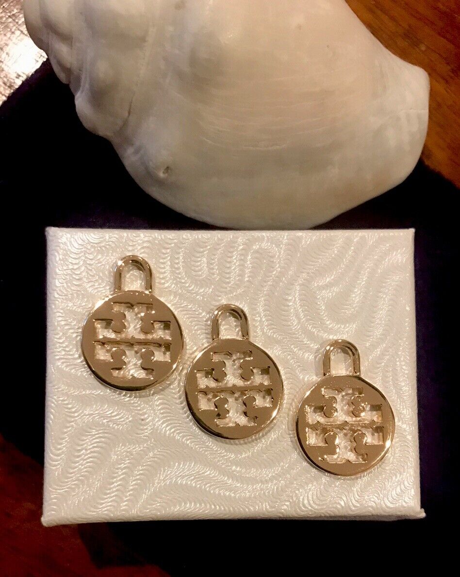 AUTHENTIC TORY BURCH GOLD TONE LOGO REPLACEMENT CHARMS -Lot Of 3-EUC