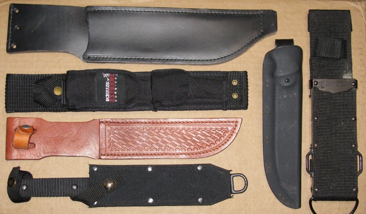 8 large bowie combat survival fixed blade knife sheath only lot Schrade S&W