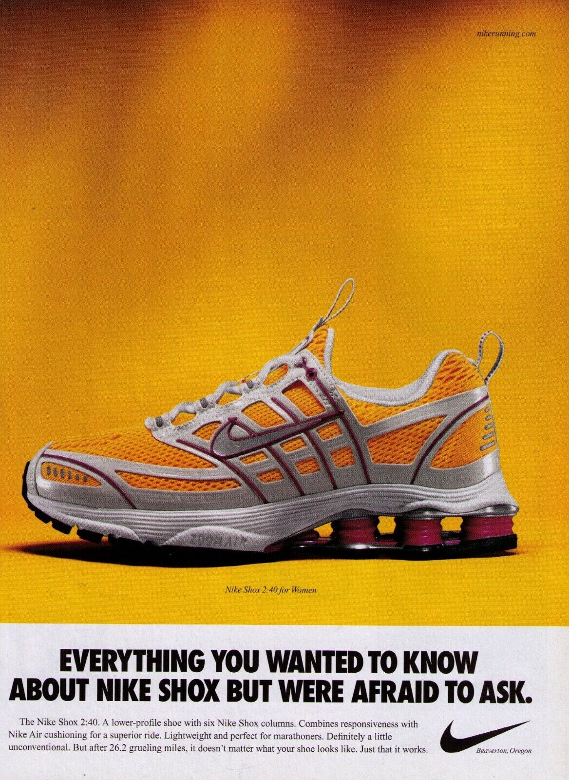 2005 Nike Shox 2:40 Women Classic Running Shoe Print Advert.