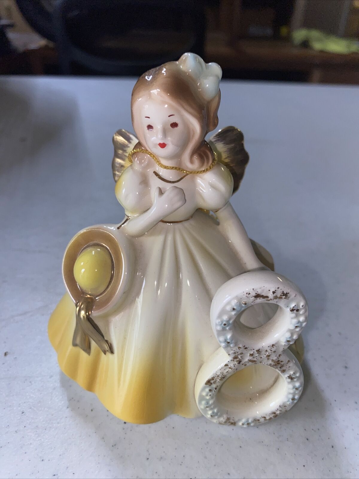 Vintage 8th Year Birthday Angel - Josef Originals Porcelain Doll yellow