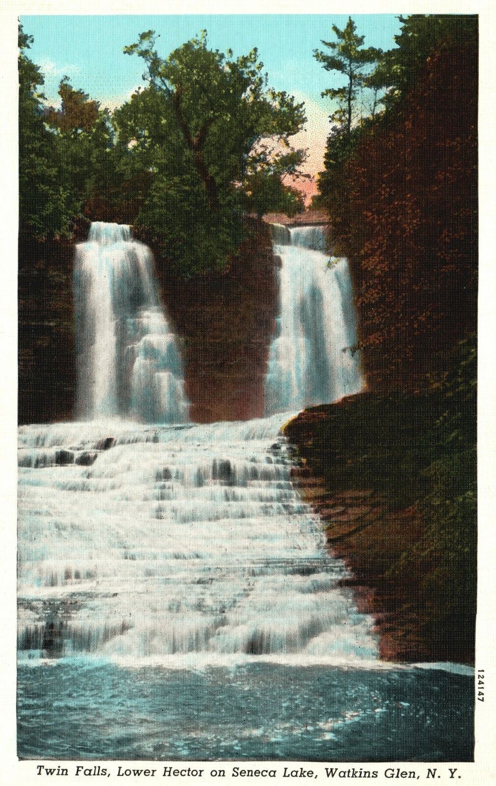 Vintage Postcard 1920s Twin Falls Lower Hector Seneca Lake Watkins Glen New York