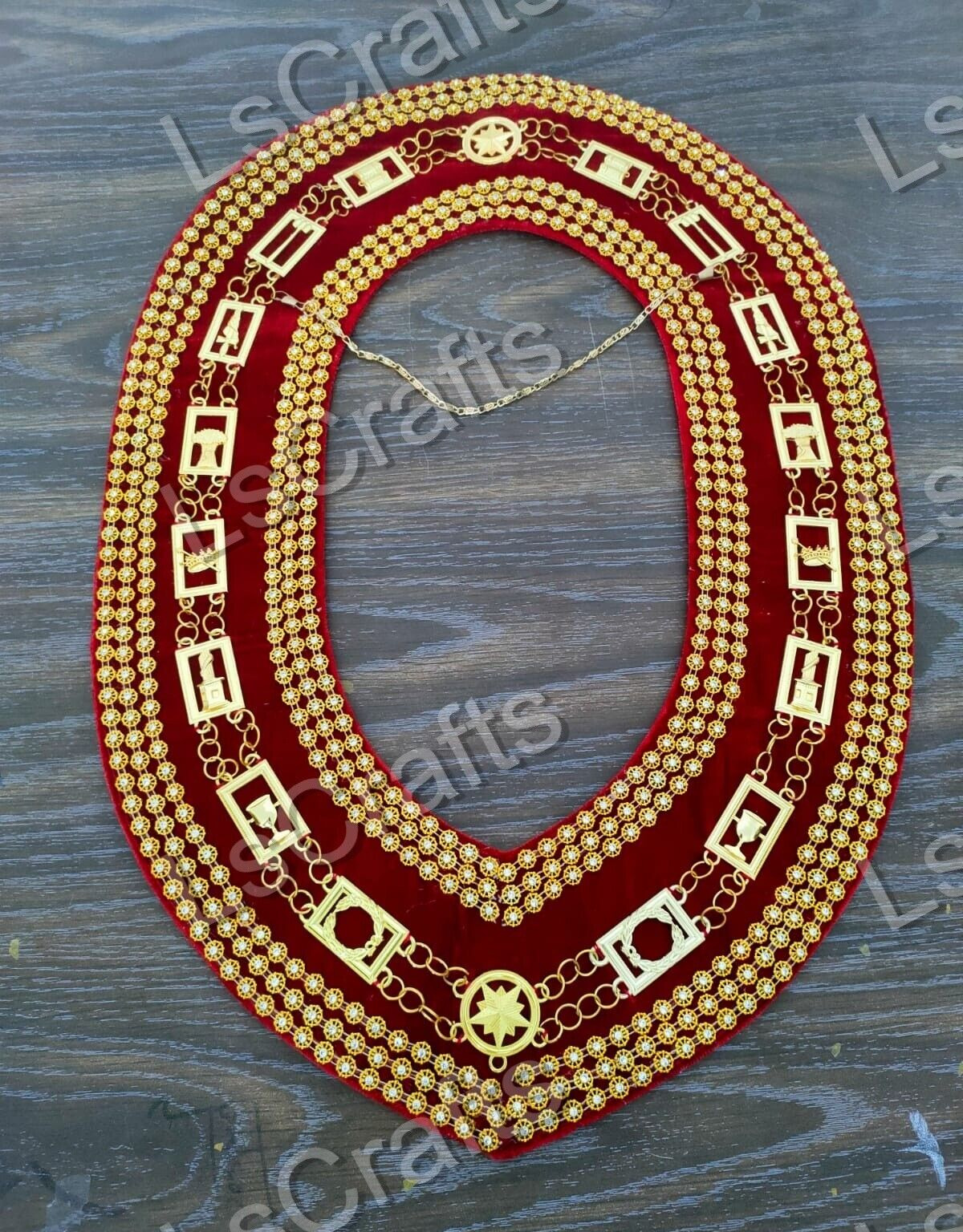 Masonic Amaranth Freemason Chain Collar Triple Row Rhinestone