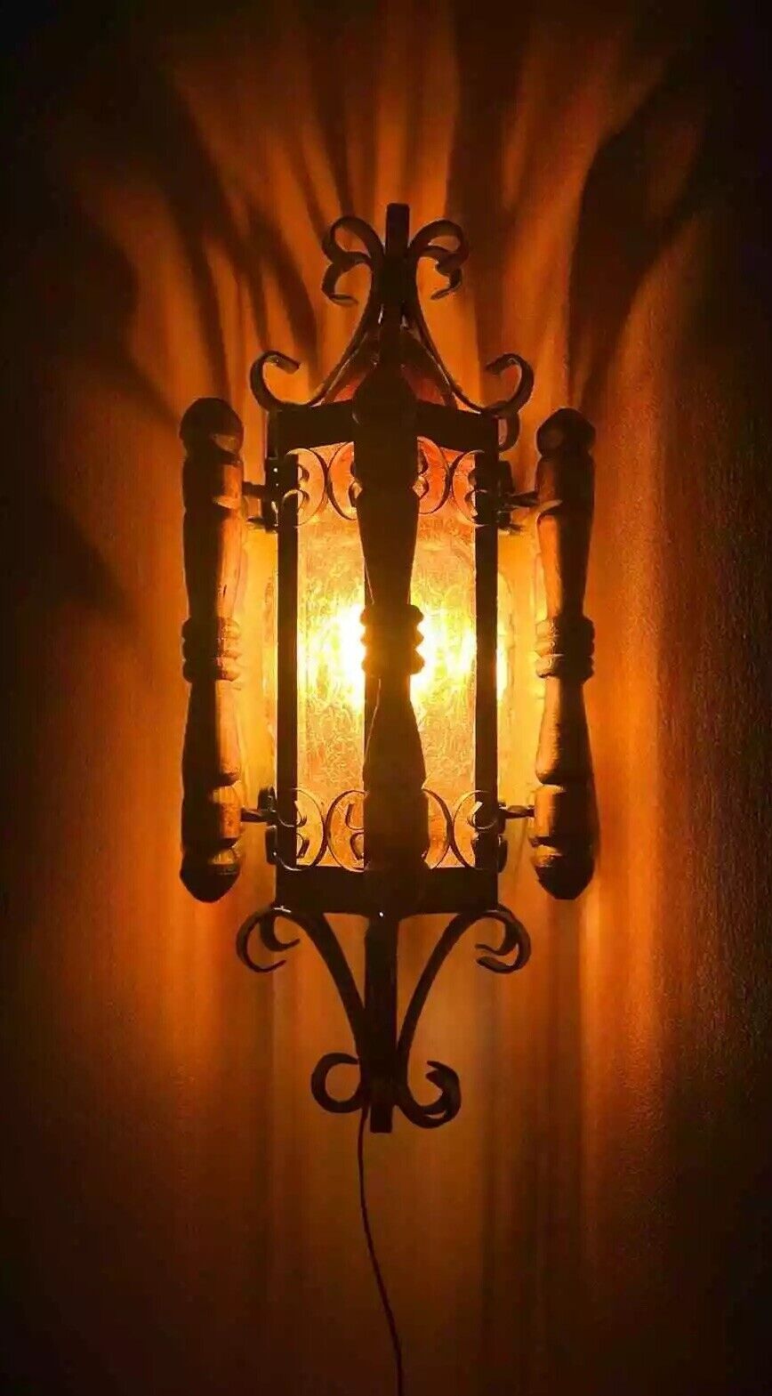 Vintage Mid-Century Spanish Revival Iron Wood Scone Wall Light