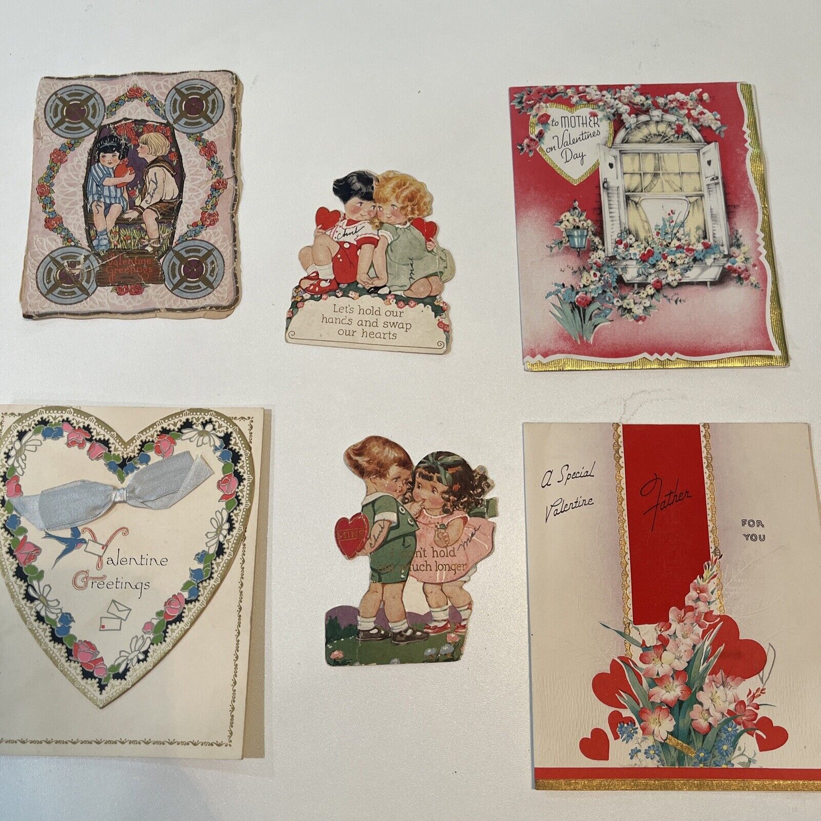 Lovely Vtg Lot (6) Valentines Card (5 Used)