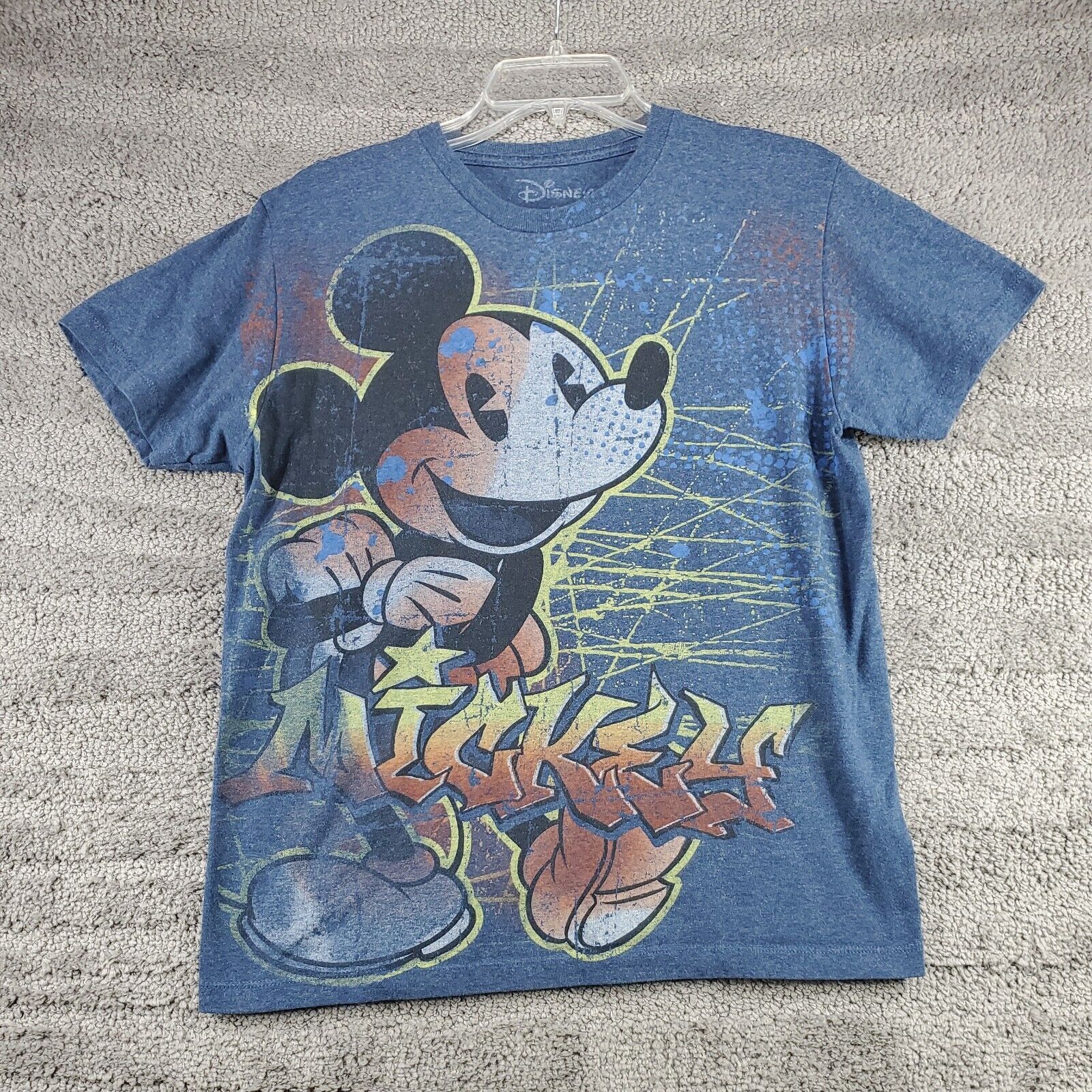 Disney Men\'s M Medium T-Shirt Tee Mickey Mouse Blue Short Sleeve